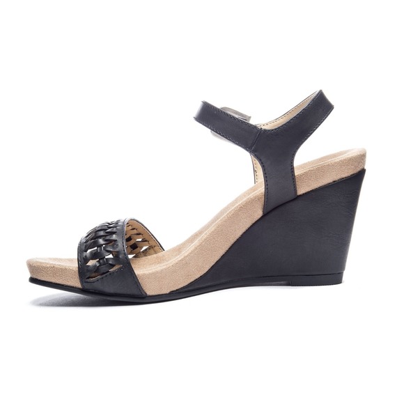 Chinese Laundry‎ Black Woven Wedge Sandals Ankle Strap Comfortable Size 10 NEW - Picture 1 of 10